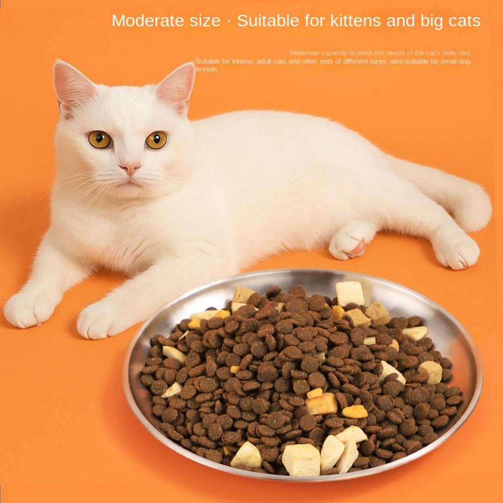 Stainless Steel Cat Bowls Non-Slip Shallow Feeding Dish Cat Food Dishes for Travel Apartment Home Kitchen Bedroom Dining Area
