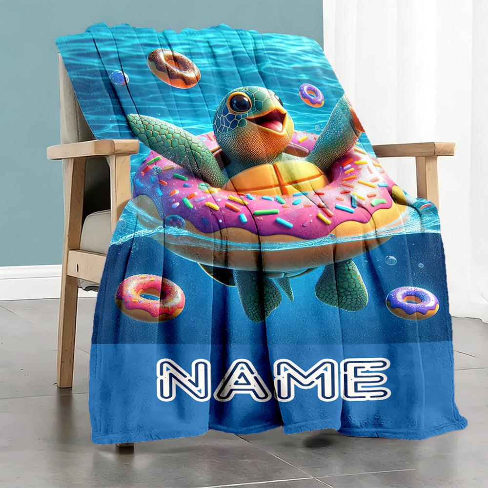 Turtle Customize Your Name Blanket Lightweight Personalized Blanket Ultra-Soft Suitable for Office Nap Bedding Sofa for All Occasions