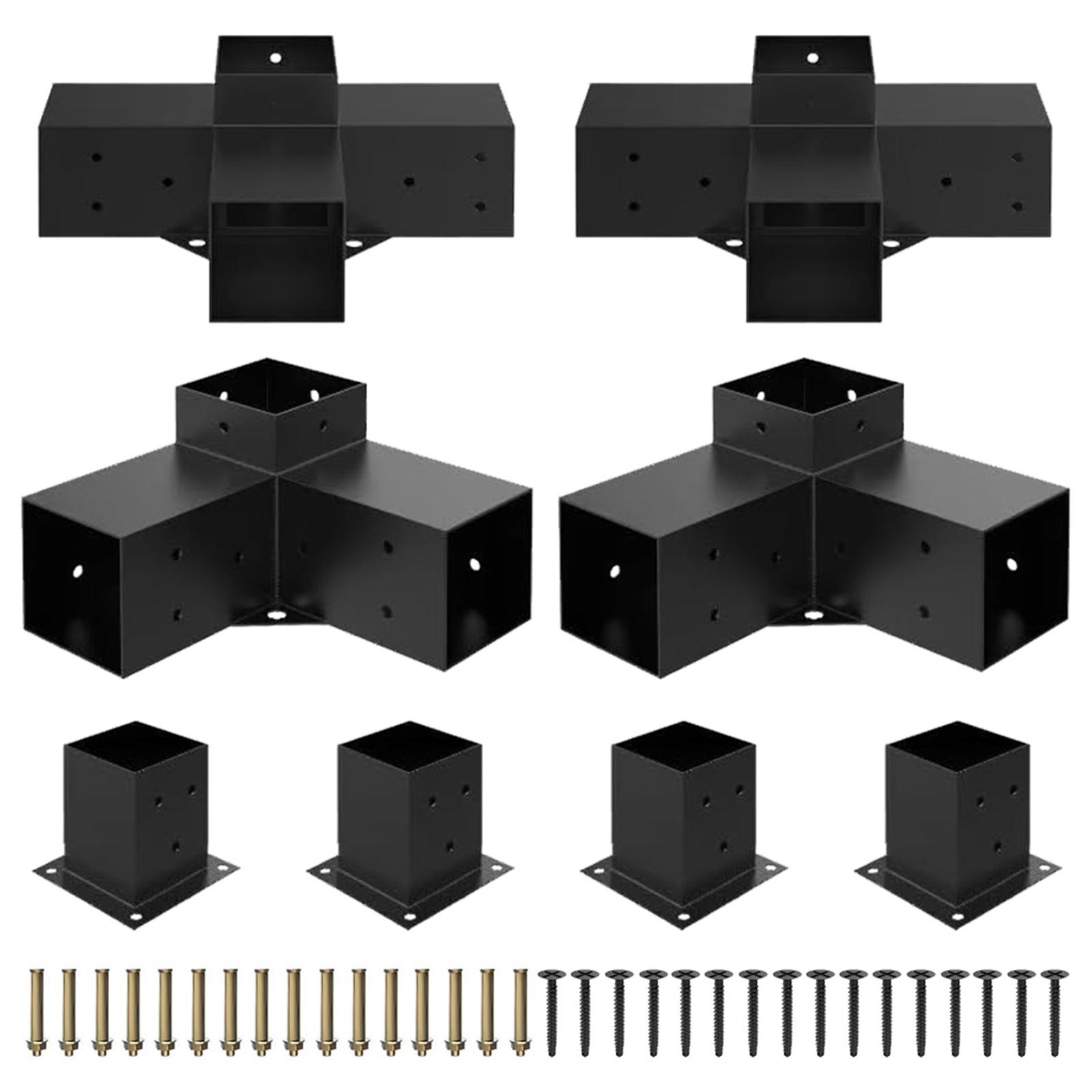 Pergola Bracket Kit Heavy Duty 3-Way Corner Brackets Slanted Roof Bracket Set with Screws for Gazebos Patio Pergolas Log Cabin