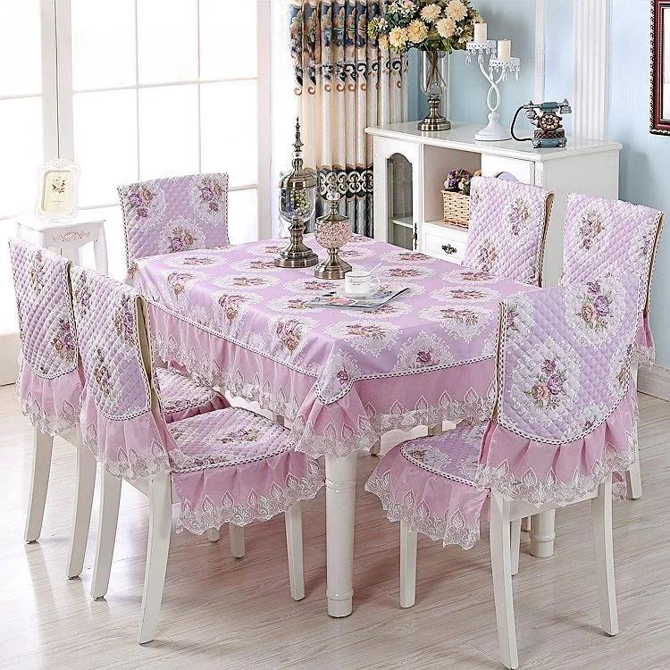 Couverture de chaise à ourlet en dentelle, Style européen, tissu de Table à manger, coussin, nappe imprimée plate, tissu de couverture de tabouret d'art