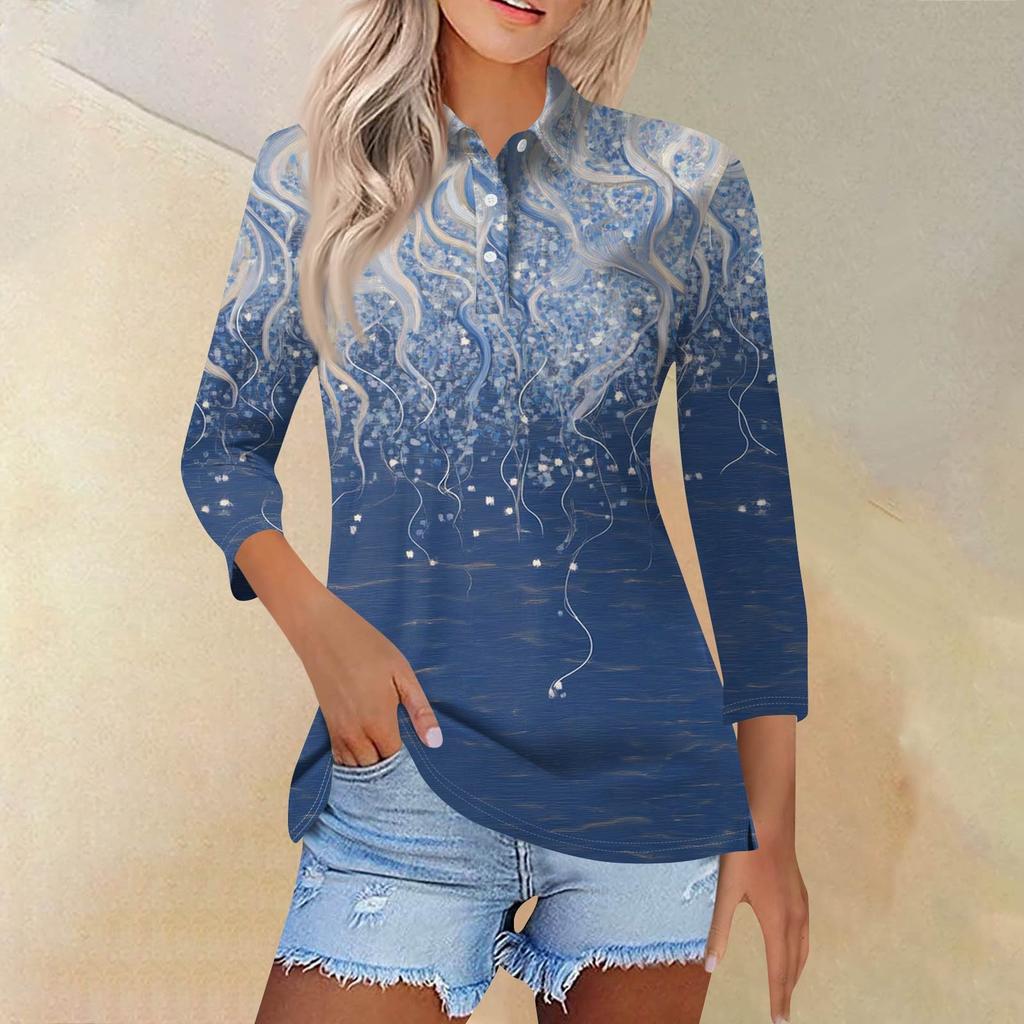 Women's Fashion Casual Lapel Short Sleeve Printed Shirt Women's Button Up Tops