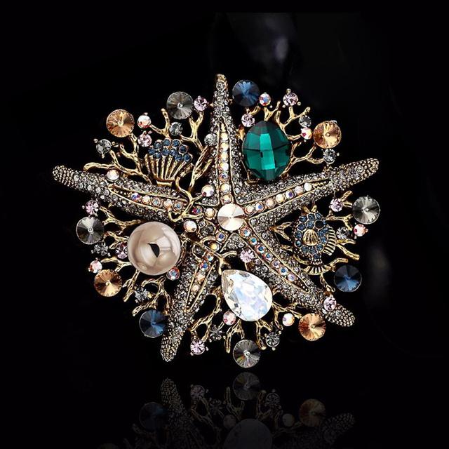 Exaggerated Rhinestone Starfish Brooch Five -Pointed Star Personality All -Match Trend Alloy Pearl Corsage Jewelry
