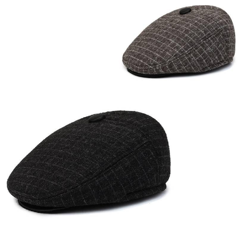 Checkered Men Pattern Duckbill Hat Ear Protection Cotton Cap Headwear Outdoor