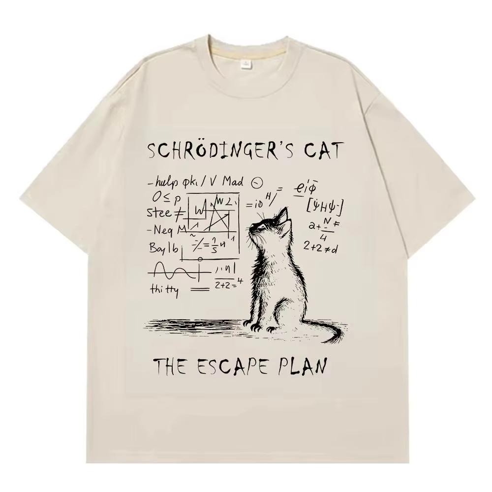 

man clothing 100Cotton normcore Tshirt Schrodinger Cat print Y2K retro Hipster Streetwear Fashion Women Oversized Casual shirt 4XL