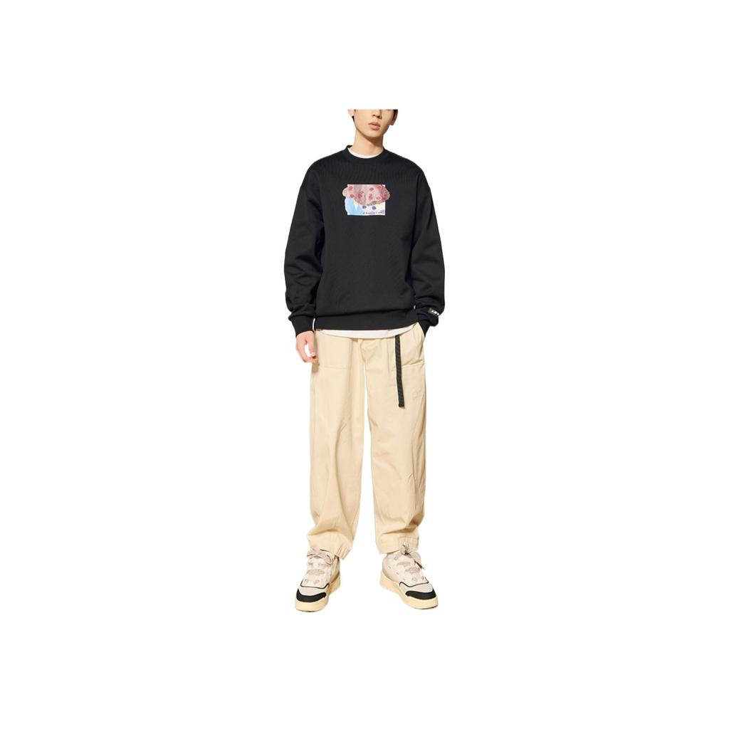 Anta Sports Lifestyle Series Front Print Pattern Round Neck Pullover Long Sleeve Sweatshirt Unisex Sweatshirt Black 172248712-2