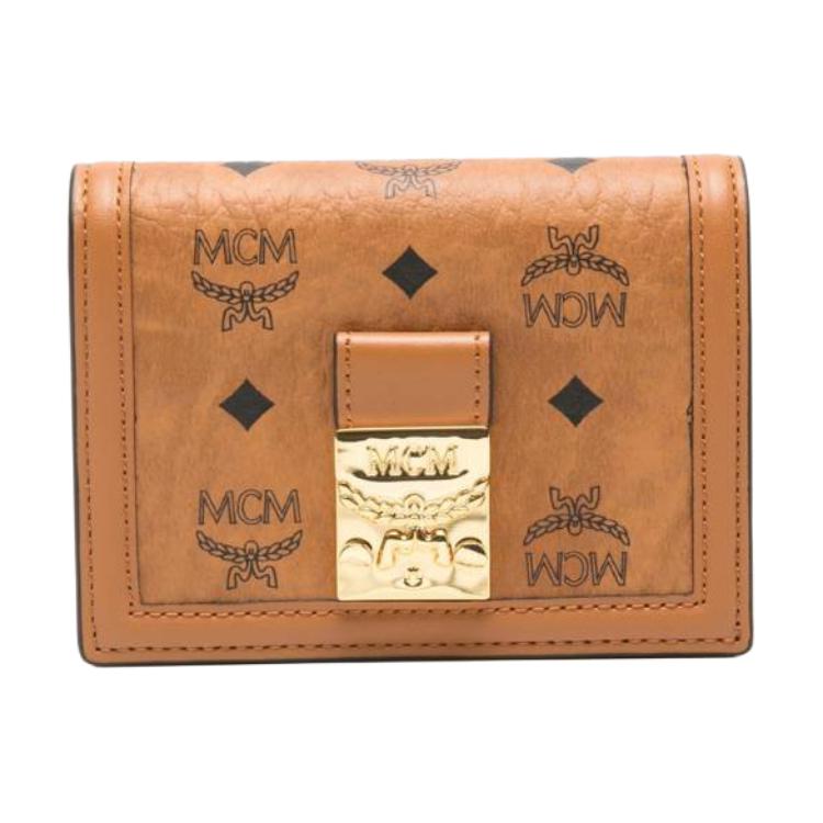 MCM Tracy Visetos Logo Print Gold Hardware Napa Leather Wallet Unisex wallet Cognac MYSESXT03CO001 Basic Set (Bag+Dust Bag)