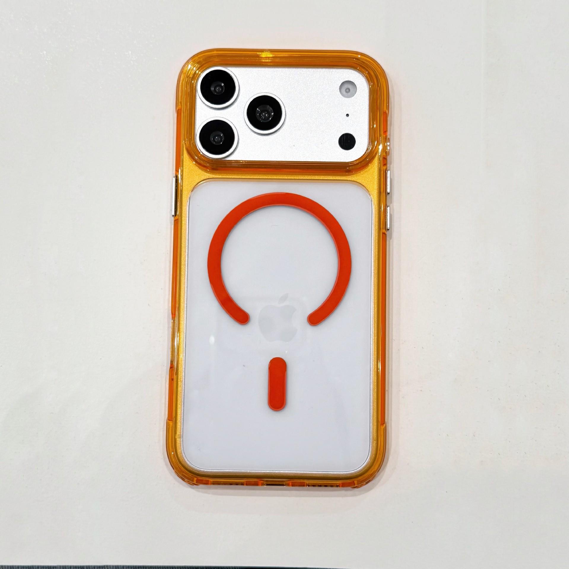 Acrylic Magnetic Transparent iPhone 17/16 Protective Phone Case, Full Coverage & Anti-Drop Design iPhone 17 оранжевый