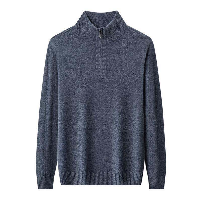 Men's 100% Merino Wool Half-Zip Pullover Sweater - Warm Winter Wear for Middle-Aged Men