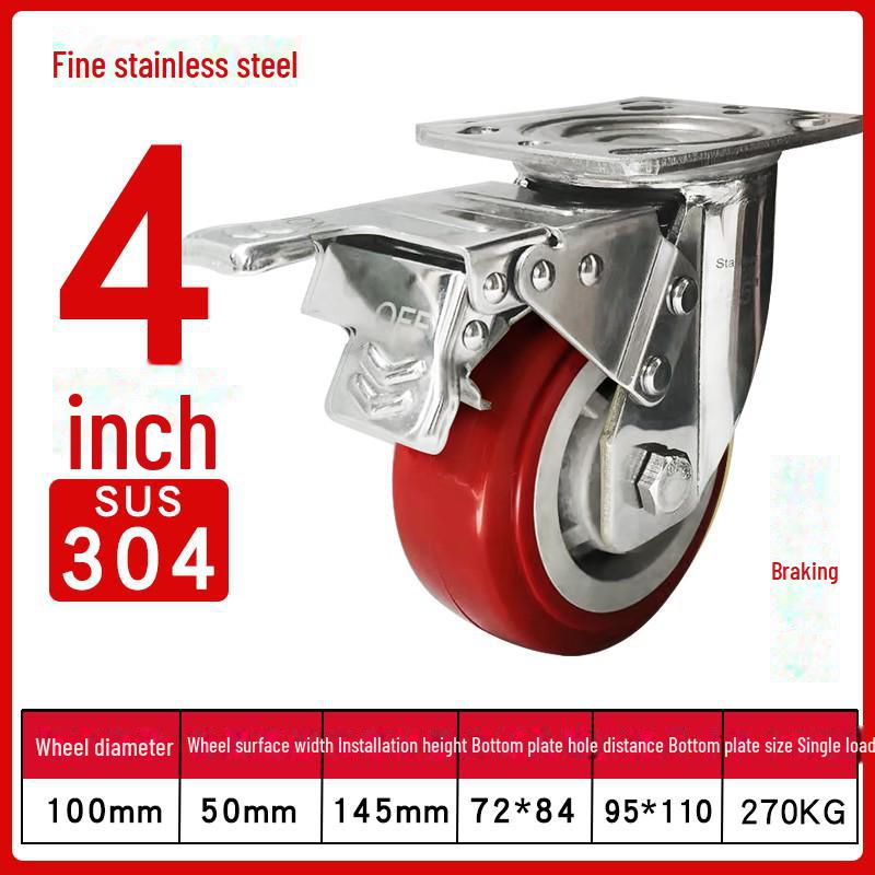 Medium 304 Stainless Steel Silent Caster Wheels with Brakes - Available In 3", 4", and 5" Sizes (Anti-Rust & Labor-Saving)