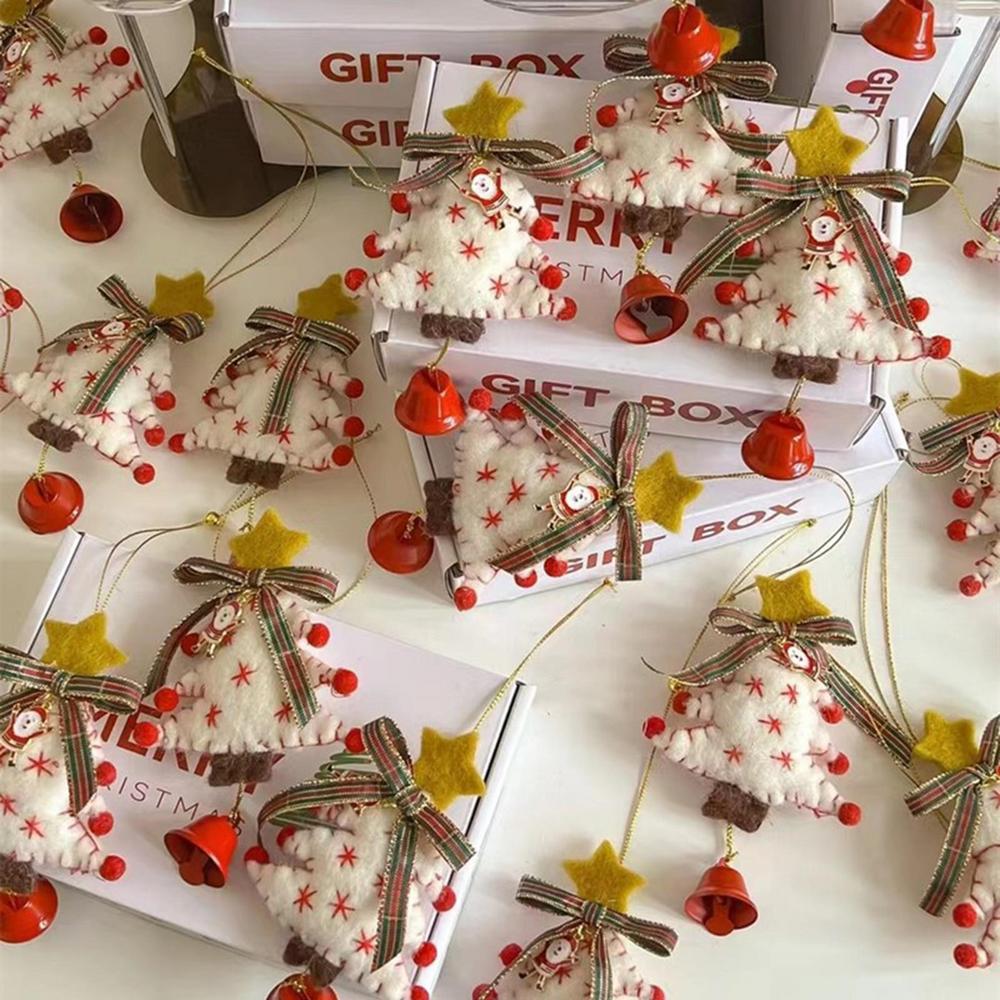 Christmas Tree Shaped Ornaments Winter Wool Felt Christmas Car Interior Decoration Front Door Holiday Wind Chimes For New Year