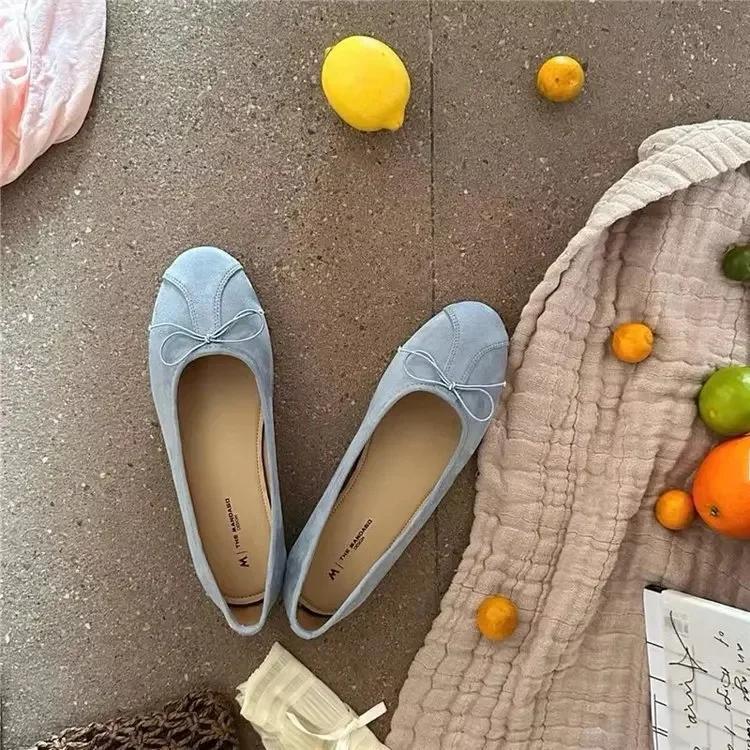 French Butterfly Knot Flat Shoes Soft Bottom Ballet Style Women's Casual Spring Summer New Korean Version Commuting Slip-On Shoe