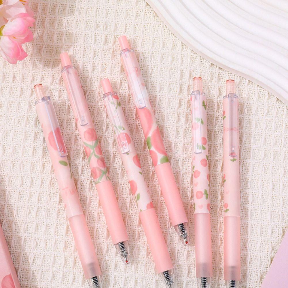 6 Stück/Box Rosa Tulpe Gelstift Große Kapazität Druckstift Neuer Schwarzer Tintenstift Student
