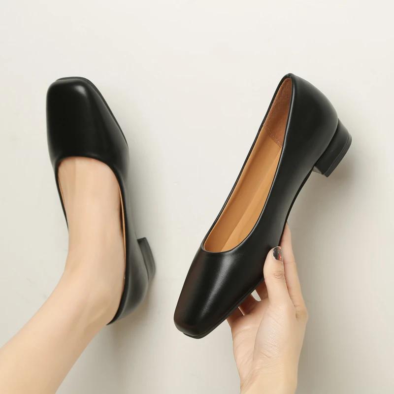 Fashion New Flat Women Loafers Simple Low Heels Office Work Casual Shoes Slip On Flat Footwear Ladies Square Toe Shoes Work Shoes