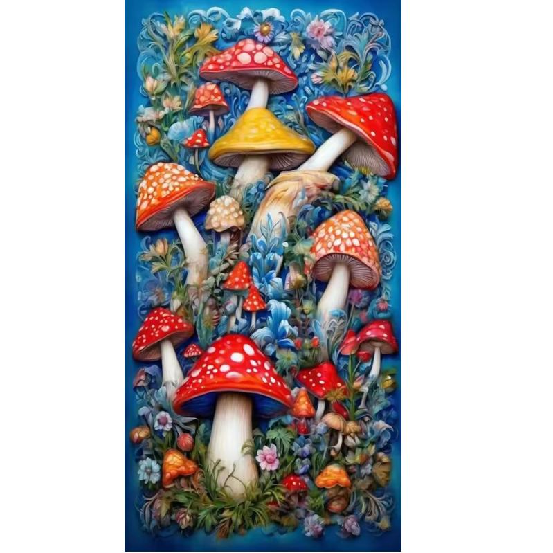 Paesaggio di Funghi Colorati 5D Fai da Te Kit Pittura Diamante Rotondo Completo Mosaico Artistico Ricamo Diamante, Decorazione per la Casa