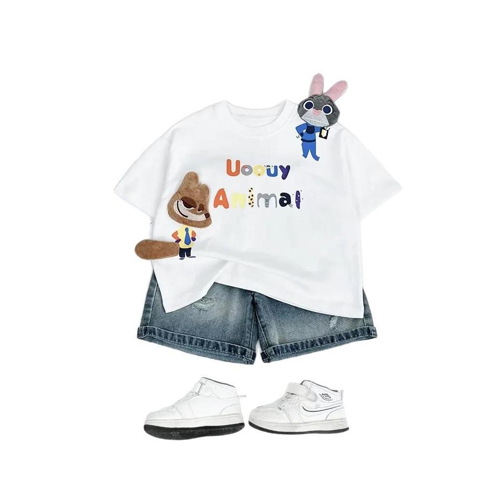 Kids' 2026 Summer Short Sleeve Cotton T-shirt with 3D Cartoon Design for Parent-Child Matching