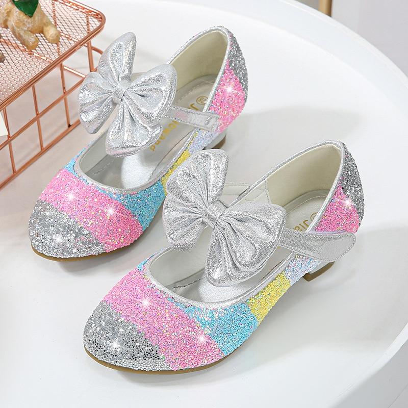 TWINFLAMES Mädchen Lederschuhe Prinzessin Schuhe Kinder Schuhe Runde Zehen Weiche Sohle Große Mädchen High Heel Prinzessin Kristall Schuhe Einzelne Schuhe