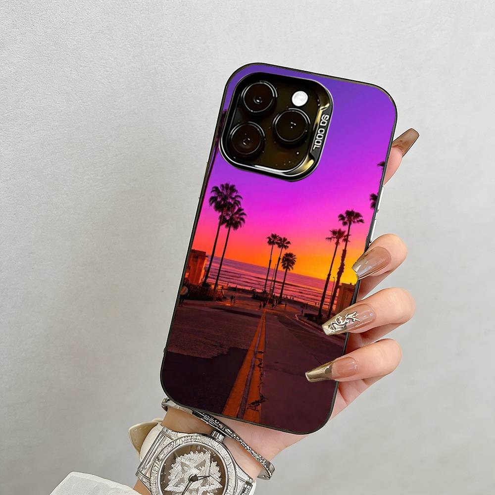 Seaside Sunset Phone Case For iPhone 17,16,15,14,13,12,11 Plus,Pro Max,XS,Colorful Silver Black Cover iPhone16Plus
