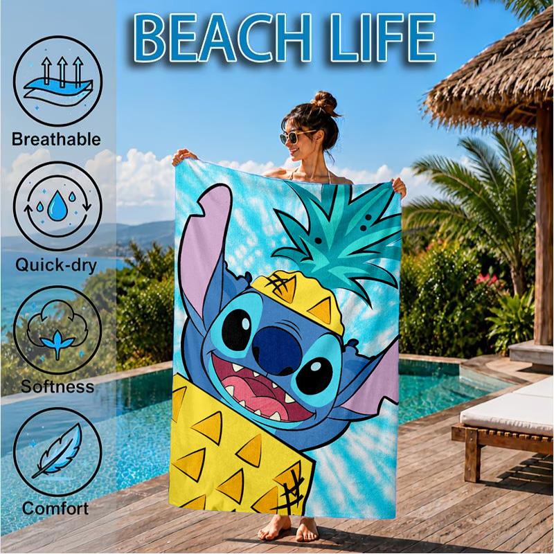 Cartoon Hawaii Artwork Printed Microfiber Beach Towel, Soft And Absorbent, Quick-Dry, Ideal for Summer Travel, Beach Essential, Swimming Pool