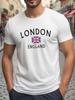 Wit T-shirt met korte mouwen met tekst "LONDON ENGLAND" en grafische print van de Britse vlag Casual Zomer T-shirt