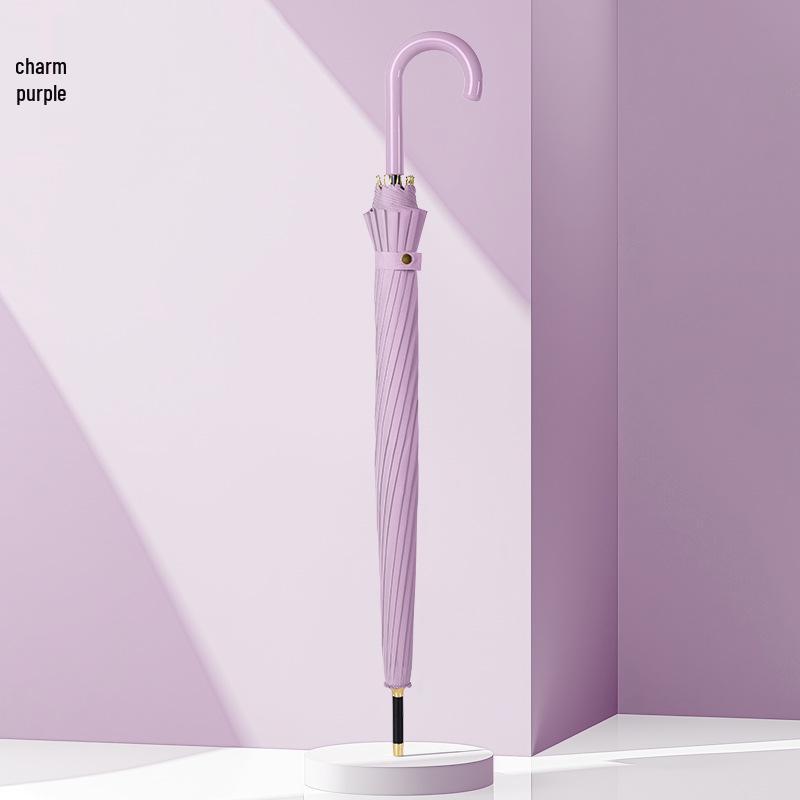 Large Windproof Umbrella: 16-Rib, Long-Handle, Solid Color, Automatic, for Women & Men
