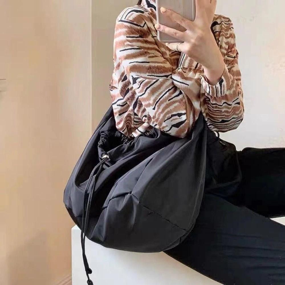 Lightweight Drawstring Crossbody Bag Solid Color Underarm Bag Armpit Bag Oxford Tote Bag  Sports