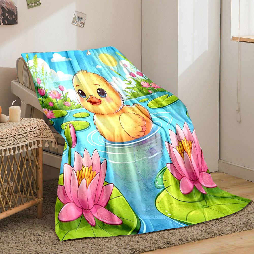 Cute Yellow Duckling in Lotus Pond print blanket soft and cozy perfect for the living room bed sofa or a nap,gift
