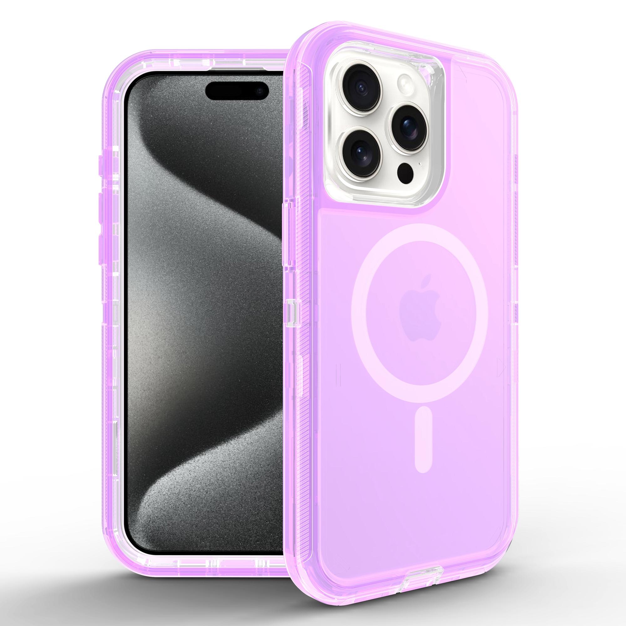 

For iPhone 15 Pro Max Case Compatible with MagSafe Shockproof TPU+PC Phone Back Cover Transparent Purple