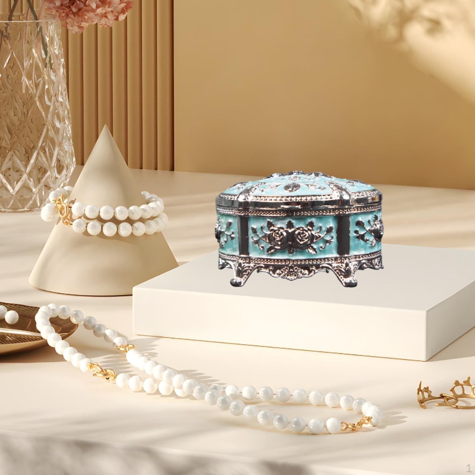 

Шкатулка для ювелірних виробів, декоративна підставка для скриньки з кришкою-органайзером для зберігання, футляр для балансування кілець Silver Blue