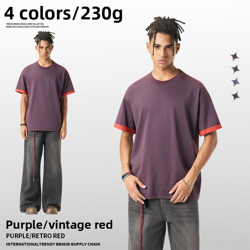 

New color-blocking casual summer men s t-shirt, round neck, loose fit, simple short-sleeve top XL
