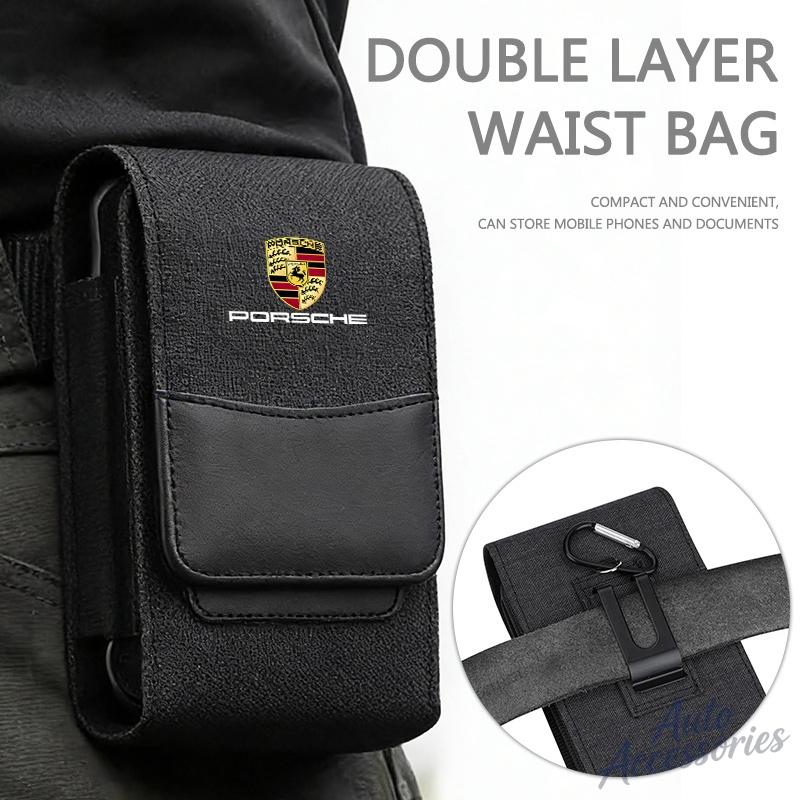 ABKF1 Vertical Cell Phone Belt Clip Holster Pouch Buckle Wallet Card Holder Case Cover For Porsche Cayenne 971 911 9YA Boxster Sticker