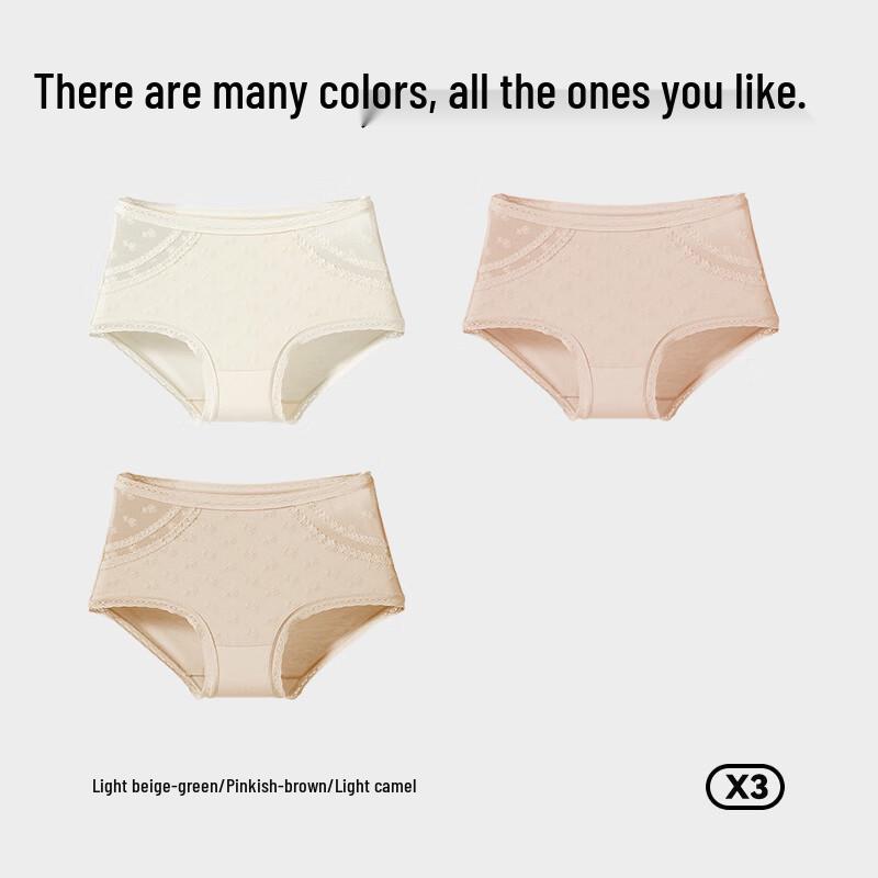 MIIOW Women's Mid-Waist Velvety Lace Antibacterial Briefs 3-Pack
