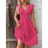 Women's V Neck Ruffle Cap Sleeve Eyelet Embroidery Smocked Waist A Line Midi Dress Solid Color Summer Beach Casual Dress