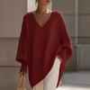 Women's V Neck Long Sleeve Knit Top Loose Fit Casual Mid Length Sweater Solid Cashmere Blend Jumper