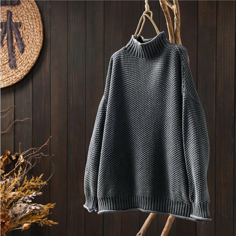 Literary and Retro Semi-turtleneck Sweater Women's Autumn and Winter Loose Casual Style Pullover Bottoming Knitted Sweater Long Sleeves