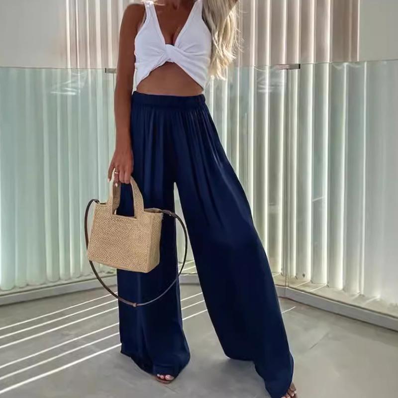 Women Autumn Winter Wardrobe Staple Versatile Draped Casual Street Elastic High-Waisted Solid Color Pocket Straight-leg Pants