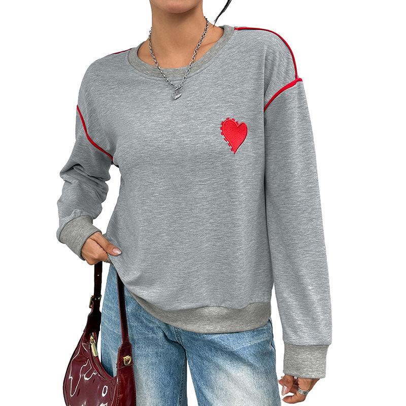 2026 Fall/Winter Women's Loose Pullover Sweatshirt with Heart Embroidery