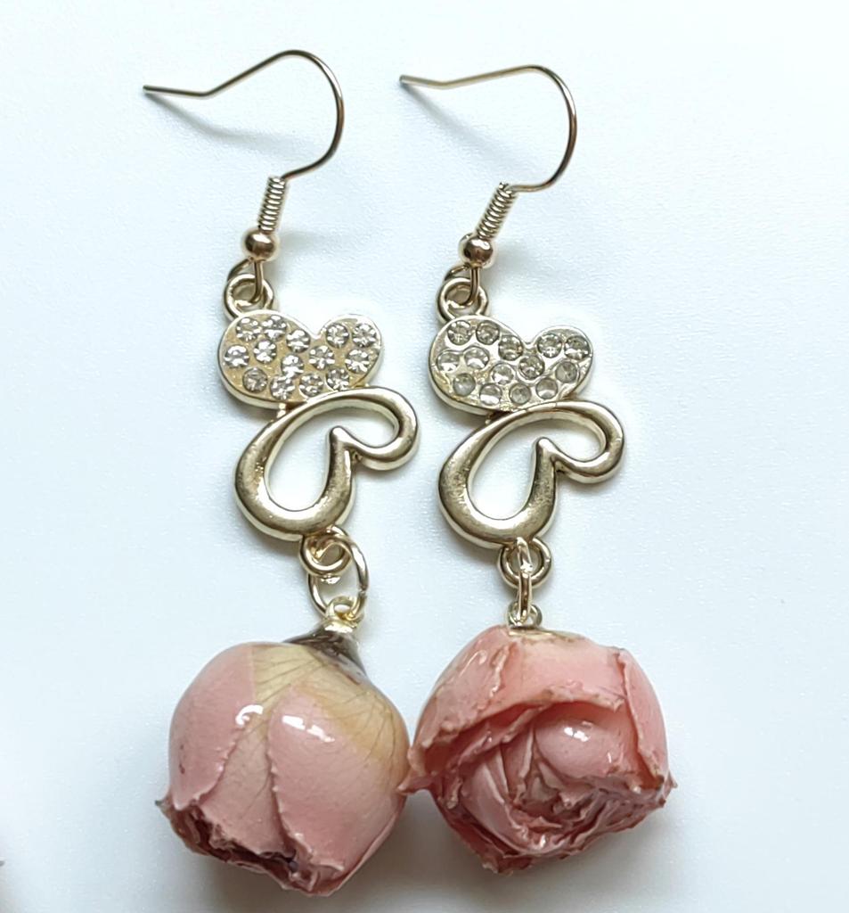 Natural Dried Rose Flower Earrings - Fresh, Sweet Ear Ornaments