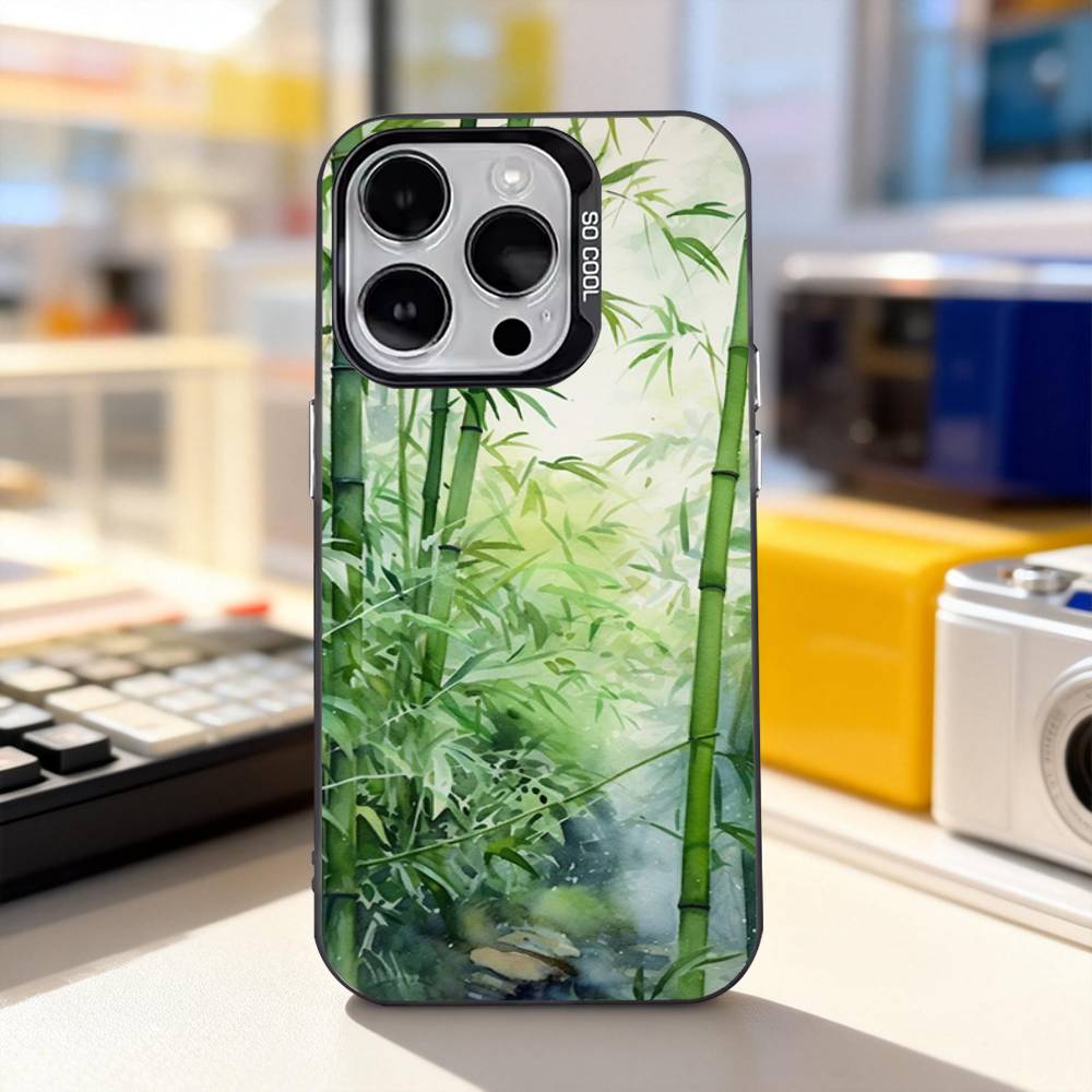 Painting Chinese Style Bamboo Phone Case For iPhone 17,16,15,14,13,12,11,Pro,XS,Max,Plus,Mini,SE4,E IMD Matte Black