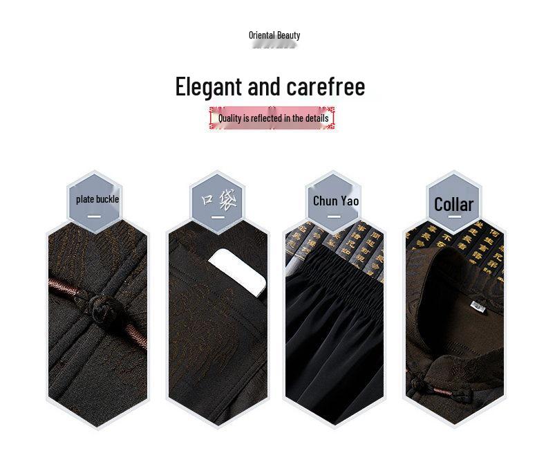 High-Quality Men's Striped Silk Tang Suit Summer Set: Chinese Style Casual Wear for Middle-Aged & Elderly