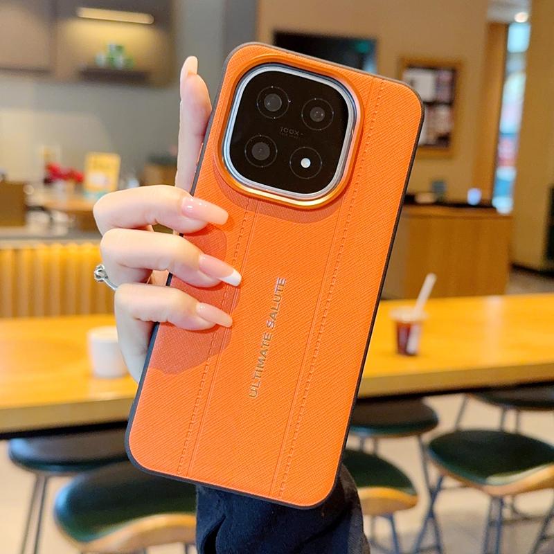 Luxury Cross Texture Leather Design Case For Vivo iQOO 15 and iQOO 13 Slim Orange Camera Ring Shockproof Case Cover