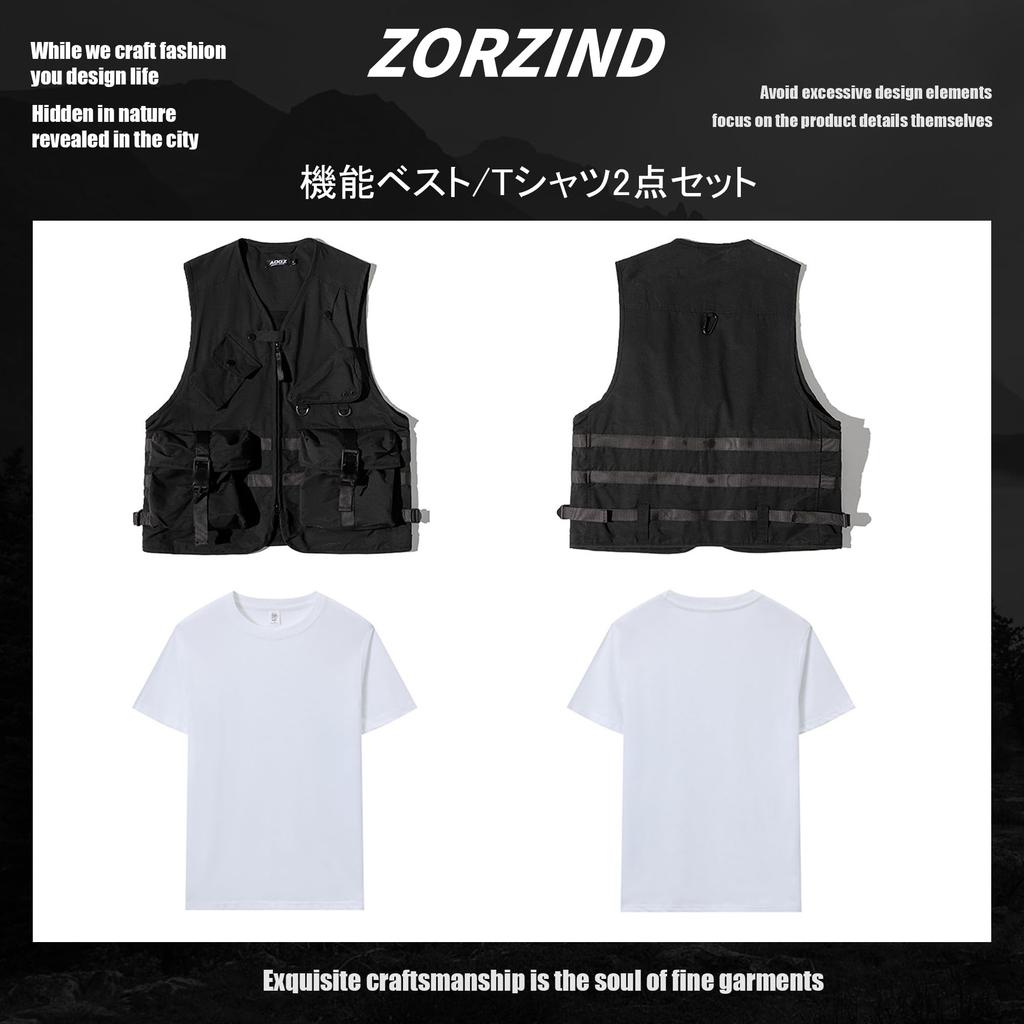 ZORZIND Outdoor Black Functional Windproof Mesh Vest for and Stylish Vest and Set Wear Fishing, Mountaineering, Photography, Camping, T-Shirt (2