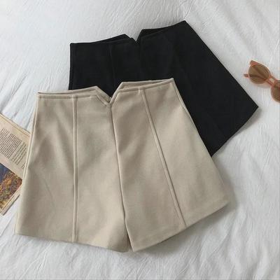 Women's High-Waisted Woolen A-Line Shorts: Autumn/Winter 2023 Korean Slim Fit Casual Outdoor Wear