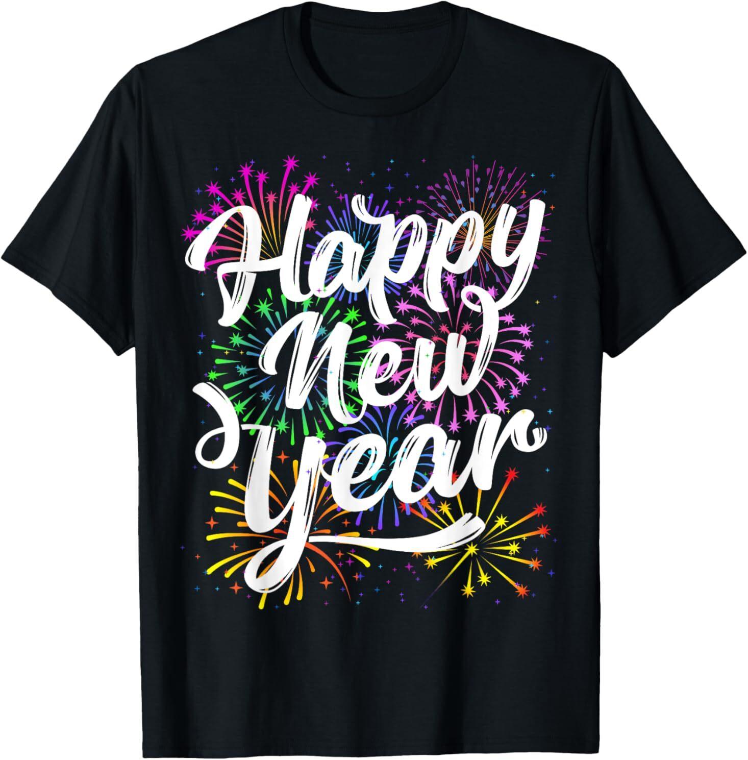 Happy New Year Party Supplies 2025 Family Matching Fireworks T-Shirt Mens Womens Tees Top S