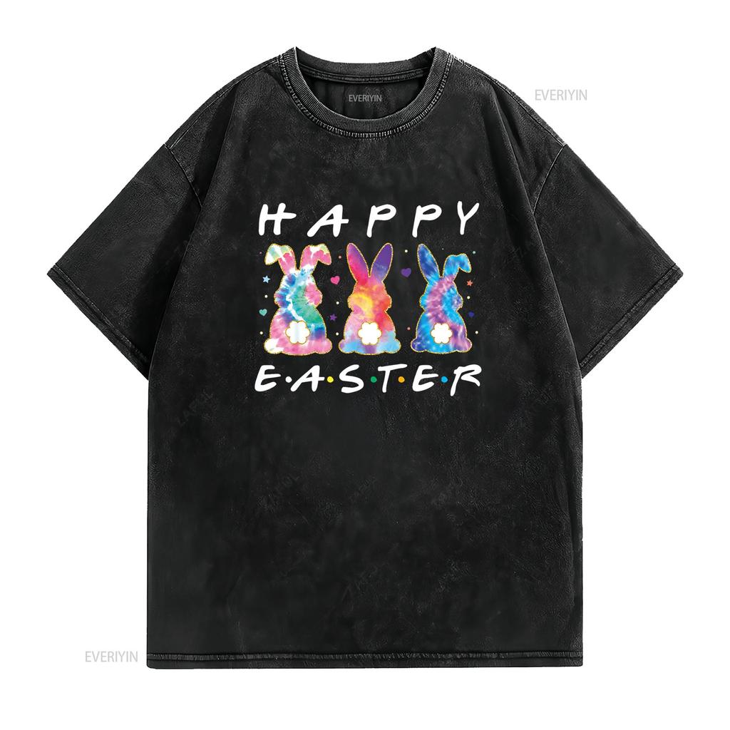 Happy Easter Cute Bunny Family Matching Outfit T Shirt vintage Washed streetwear Casual Comfortable graphic designer clothes