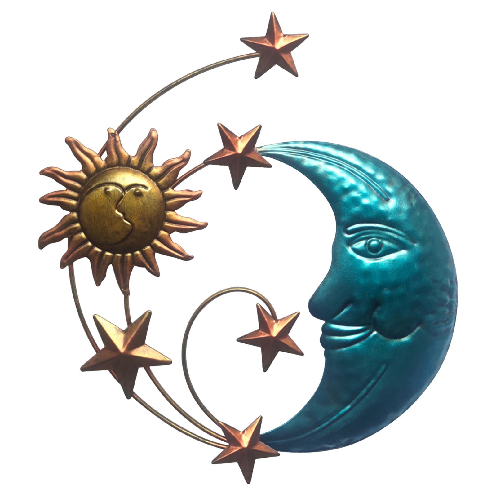 Sun Face Metal Wall Art Decor Sun Moon Star Face Wall Hanging Sculpture Indoor Outdoor Wall Decor for Garden Porch Fence Balcony