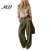 Women Two Piece Outfits Casual Set for Fall, V Neck Collared Shirt Anti Wrinkle Fall & Wide Leg Pants, Loose Fit Trousers Autumn