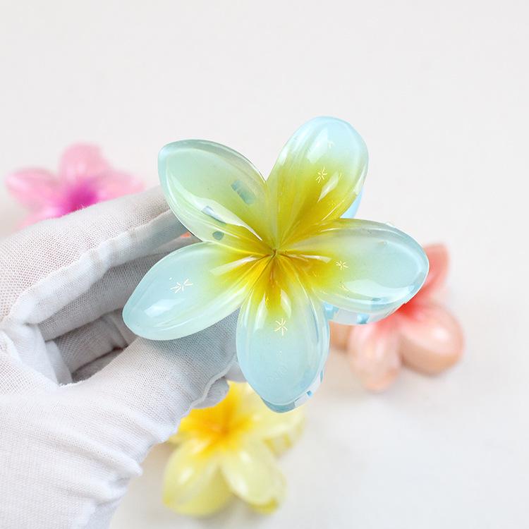 Retro Colorful Frangipani Flower Hair Claw Clip for Women