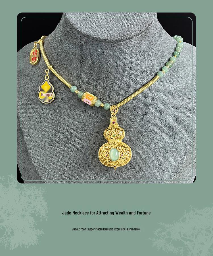 Natural Jade Wealth & Blessing Necklace: Elegant Handmade Design with Copper-Plated Gold for Long-Lasting Beauty