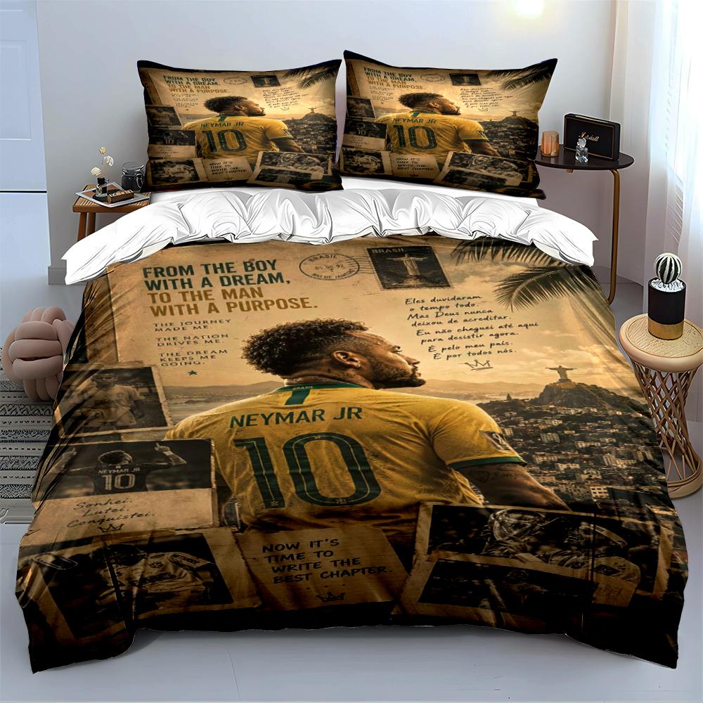 Neymar Jr Set Biancheria da Letto Calcio Copripiumino Federe Decorazioni per la Casa (1 * Copripiumino 2 * Federe, senza piumino)