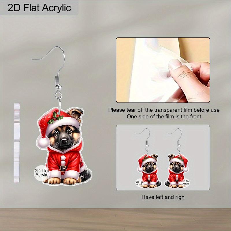 2D Flat Christmas Cartoon Christmas Costumes Hat Dog Double-sided Pattern Earrings Jewelry Gift for Women Female